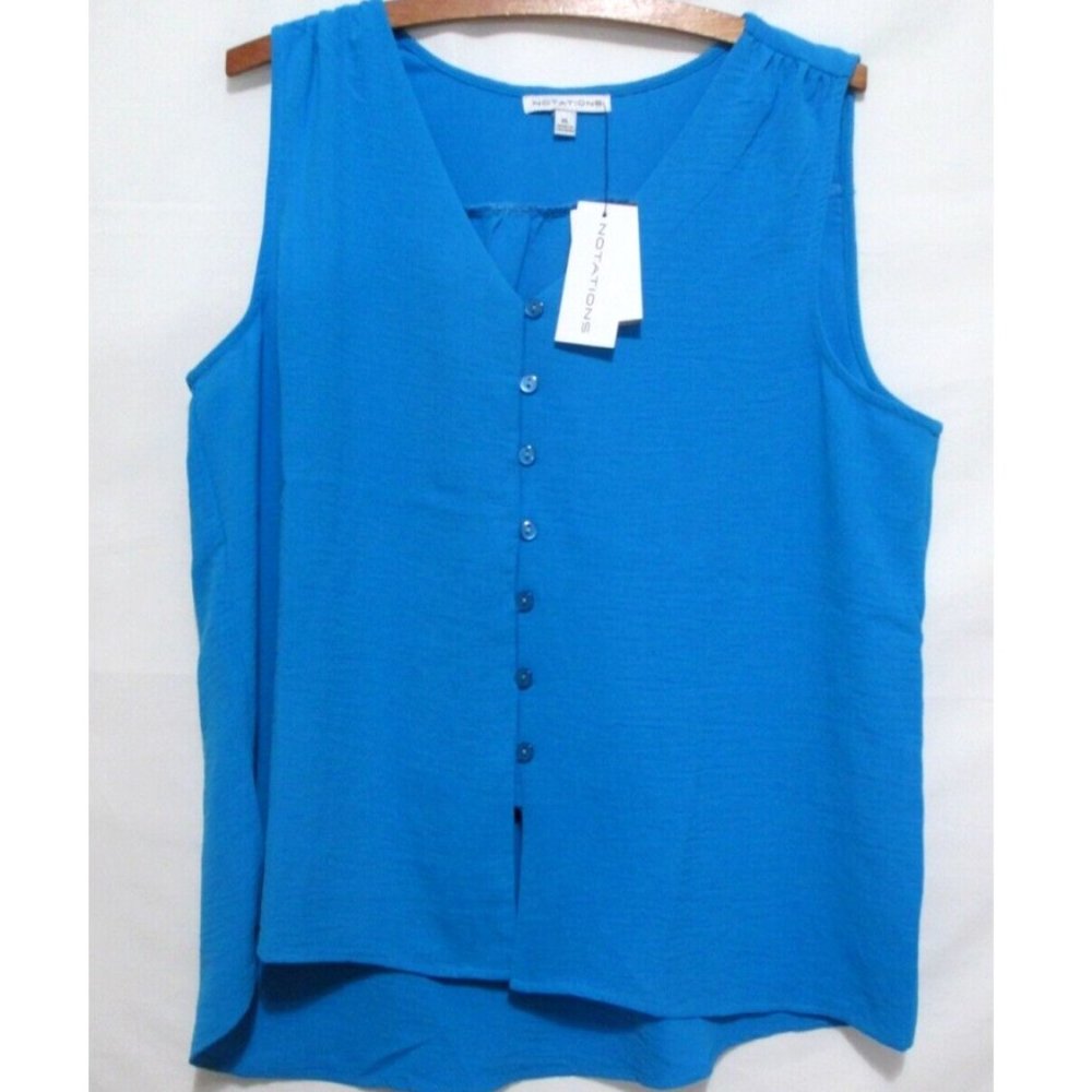 NWT Notations Sleeveless Top Teal Blue Button Down Cropped Size XL